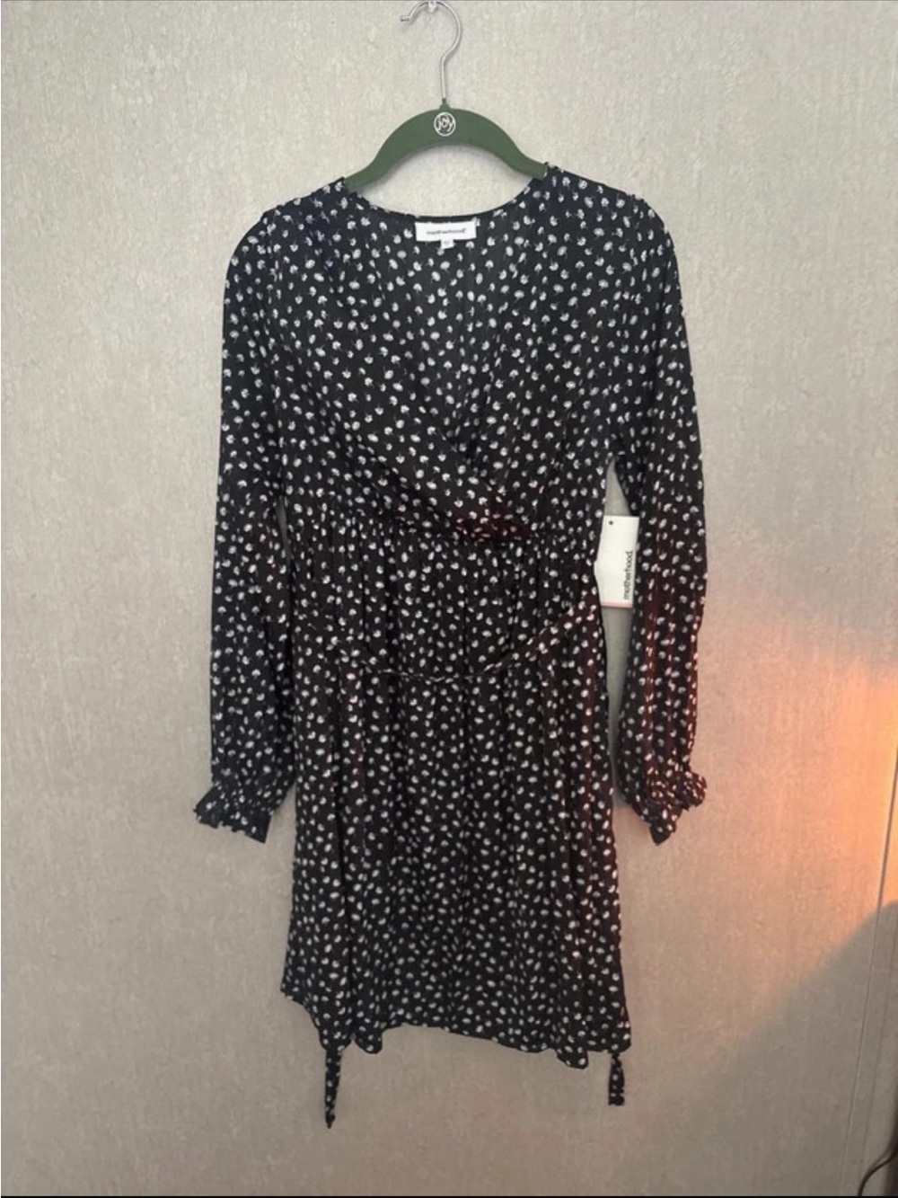 Maternity Black Floral Long-Sleeve Wrap Dress